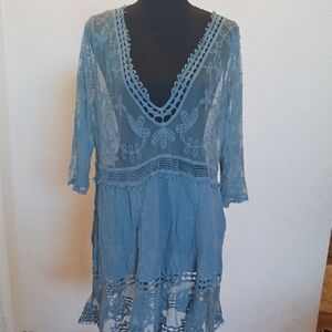 Bohemian Sea Foam Green Lace Dress One Size